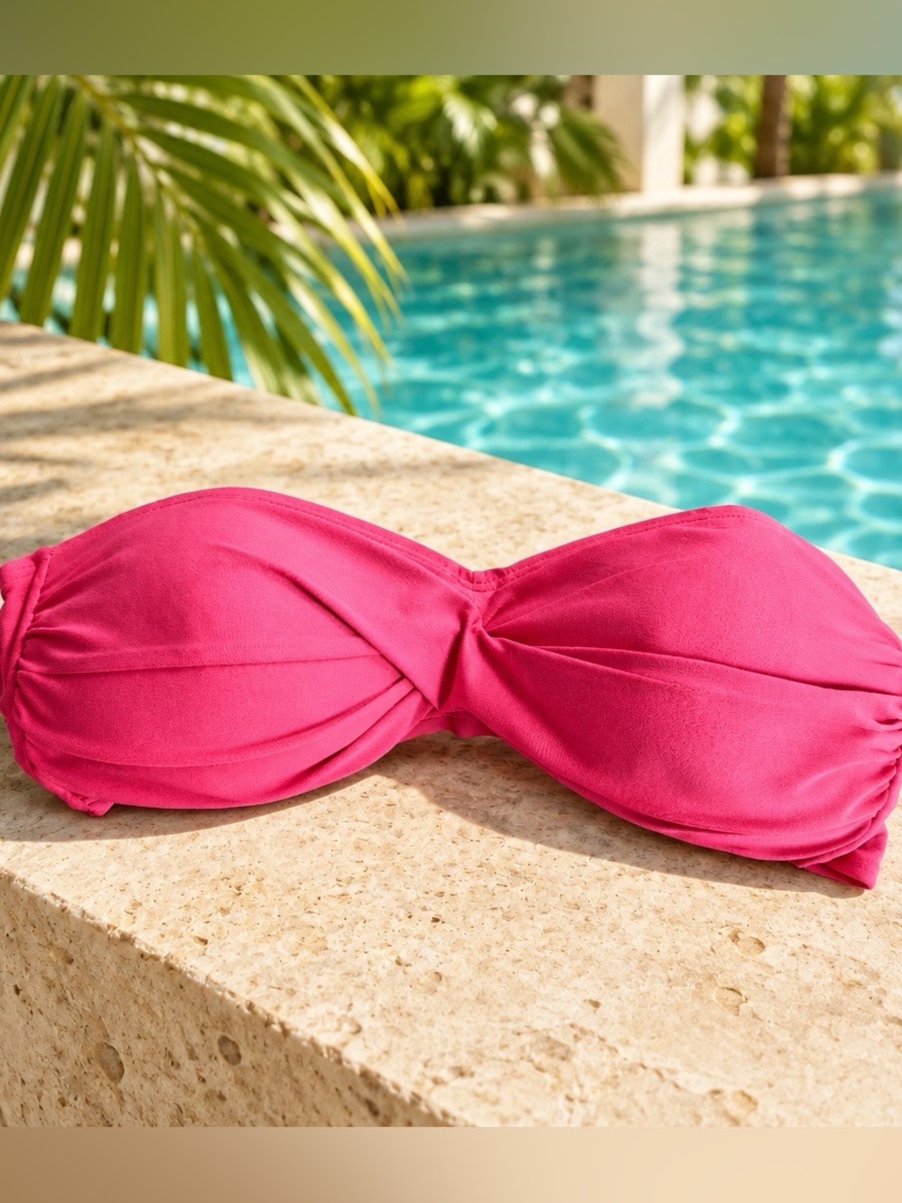 Jennifer Lopez Red Twist Bandeau Swim Top